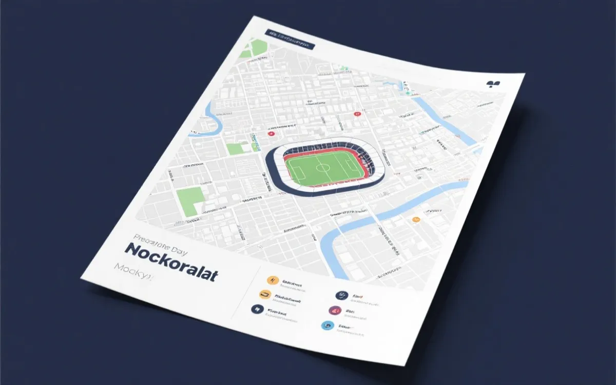 A4纸质观赛地图排版示意:城市总览与球场放大双视图